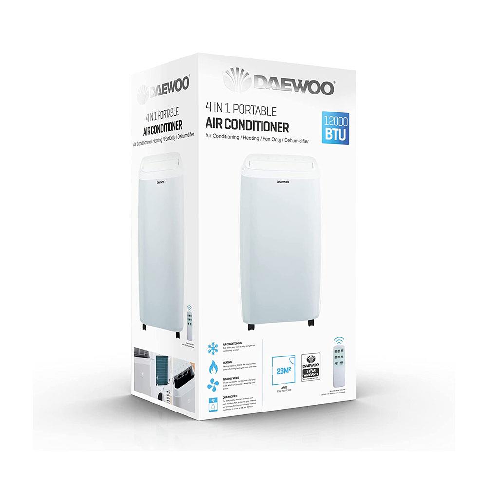 Daewoo 12000 BTU  Portable Air Conditioning Unit Fan Only Heating Dehumidifier With Remote Control - White