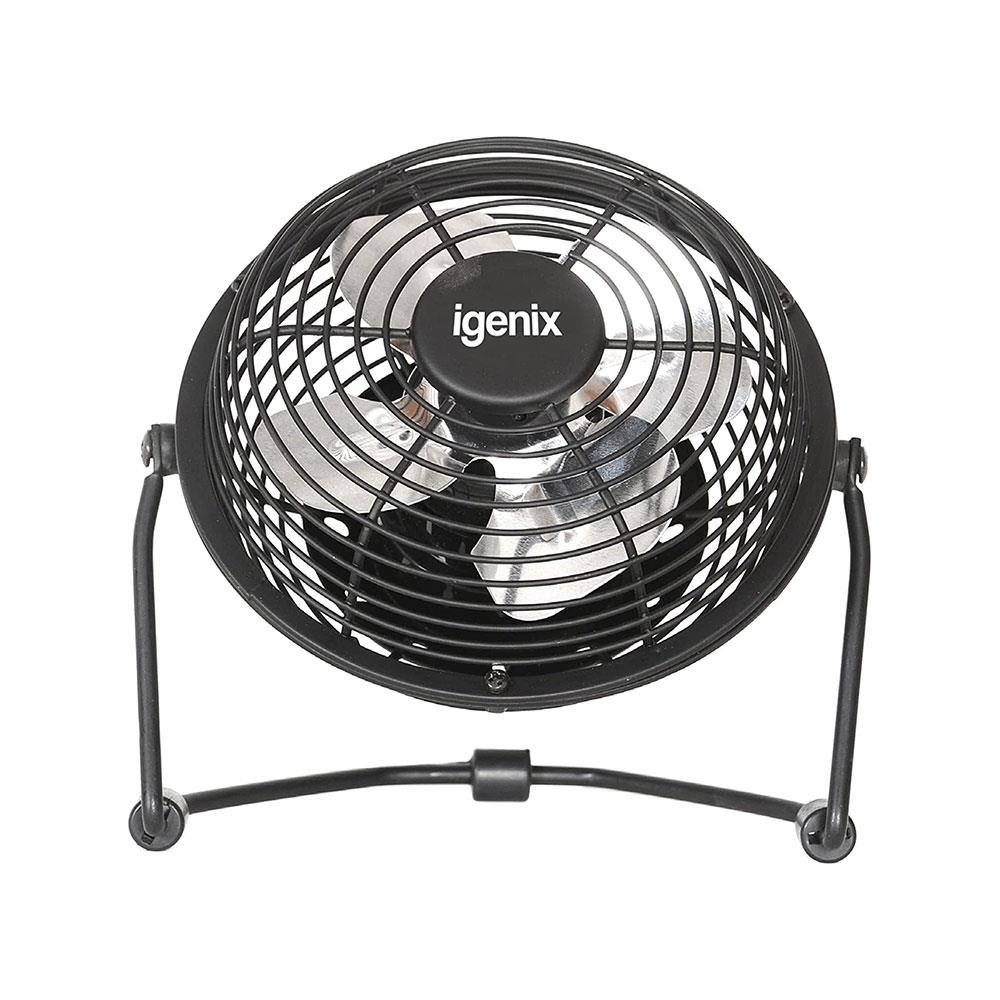 Igenix 4 Inch USB Desk Fan Quiet Personal Mini Fan Aluminium Blades Adjustable Tilt - Black