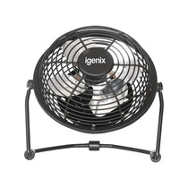 Igenix 4 Inch USB Desk Fan Quiet Personal Mini Fan Aluminium Blades Adjustable Tilt - Black