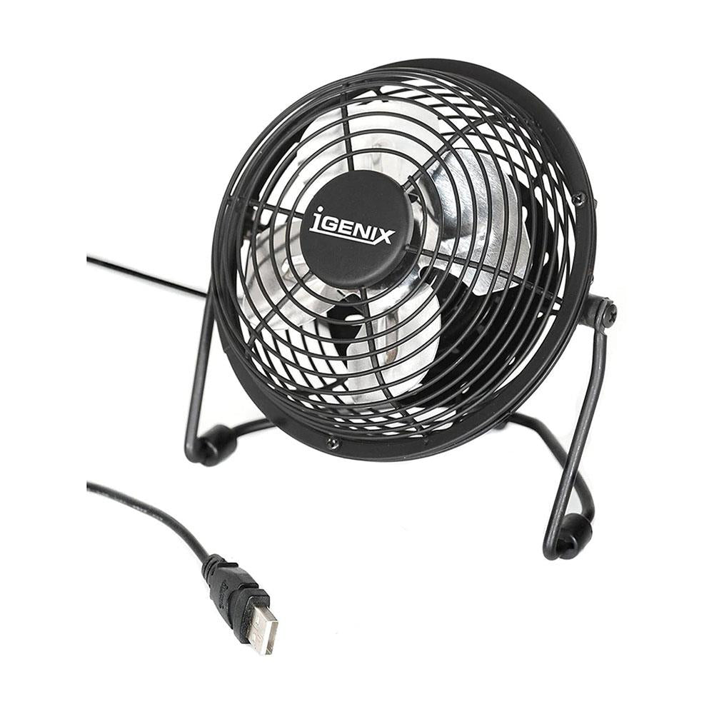 Igenix 4 Inch USB Desk Fan Quiet Personal Mini Fan Aluminium Blades Adjustable Tilt - Black
