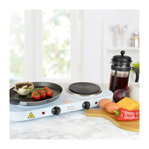 Lloytron Kitchen Perfected 2000W Double Hotplate Cast Iron Variable Heat Settings Power Indicator - White