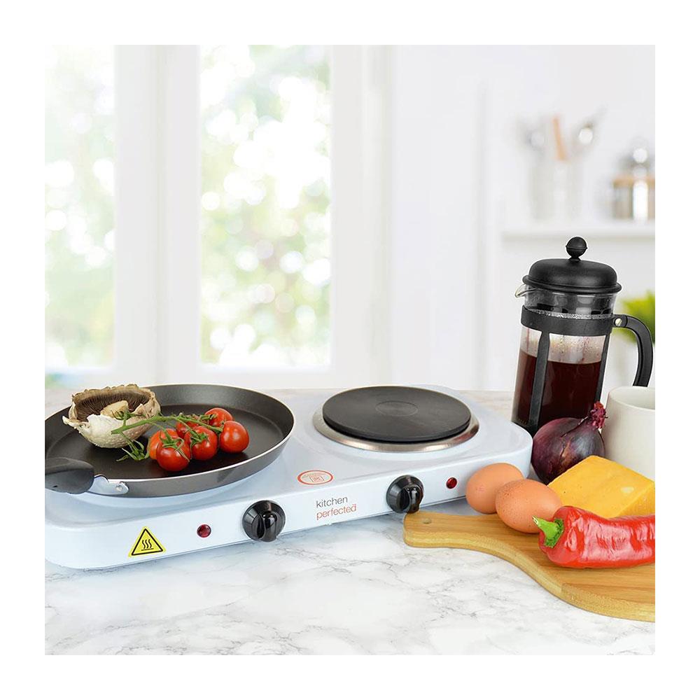 Lloytron Kitchen Perfected 2000W Double Hotplate Cast Iron Variable Heat Settings Power Indicator - White