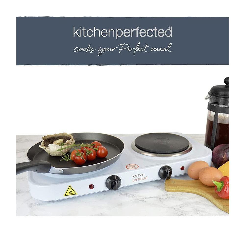 Lloytron Kitchen Perfected 2000W Double Hotplate Cast Iron Variable Heat Settings Power Indicator - White