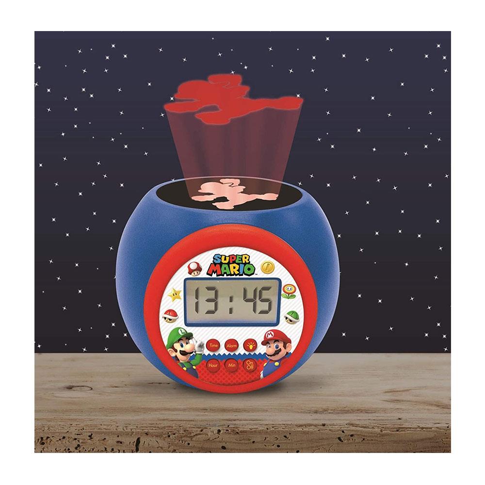 Lexibook Super Mario Childrens Projector Clock With Night Light Timer Snooze Alarm - Red/Blue