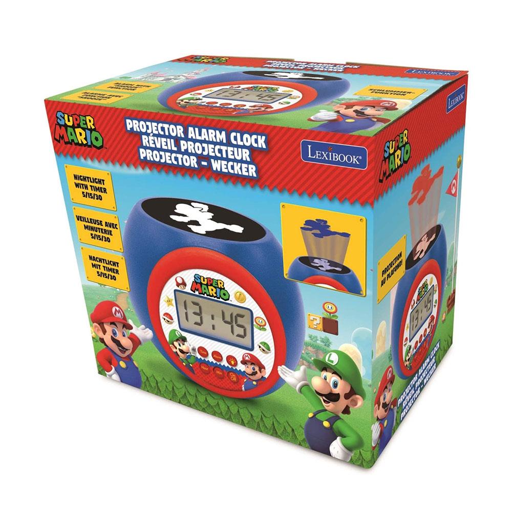 Lexibook Super Mario Childrens Projector Clock With Night Light Timer Snooze Alarm - Red/Blue