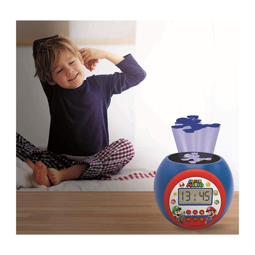Lexibook Super Mario Childrens Projector Clock With Night Light Timer Snooze Alarm - Red/Blue