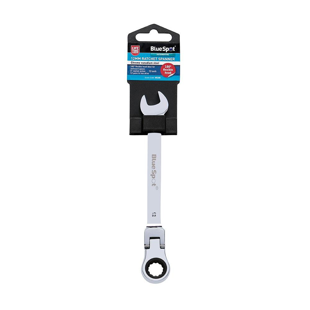 Blue Spot Tools Ratchet Spanner 12mm Chrome Vanadium Steel Flexible Head - Sliver