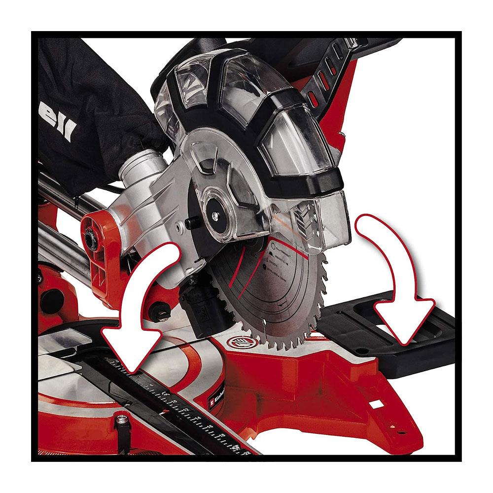 Einhell TC-SM 2131/2 Dual Bevel Sliding Mitre Saw With 48T Blade For Cutting Wood Laminated Panels Plastic 1500W - Red