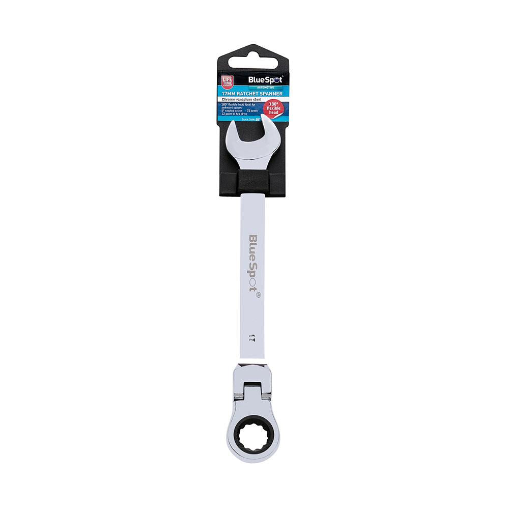 Blue Spot Tools Ratchet Spanner 17mm Chrome Vanadium Steel Flexible Head - Sliver