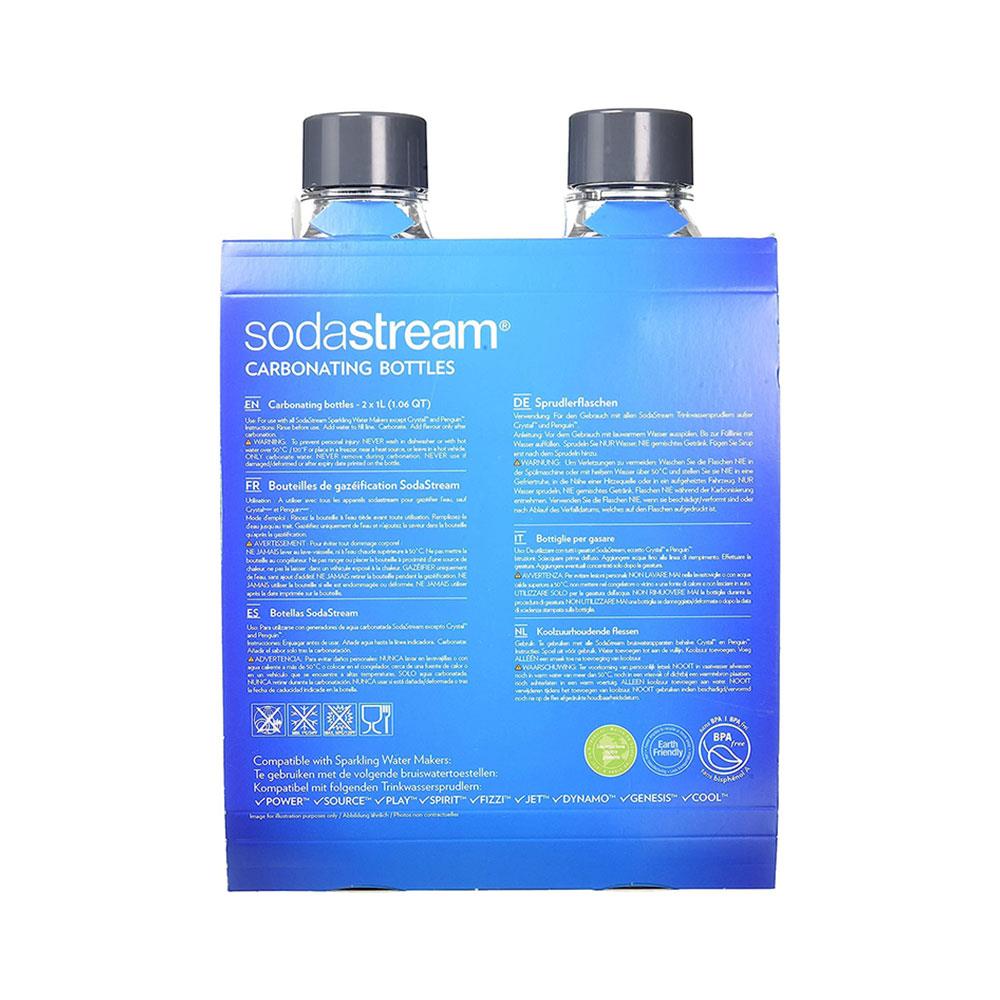 SodaStream Carbonating Bottles 1 Litre Twin Pack 2 x Reusable BPA Free Water Bottles - Grey