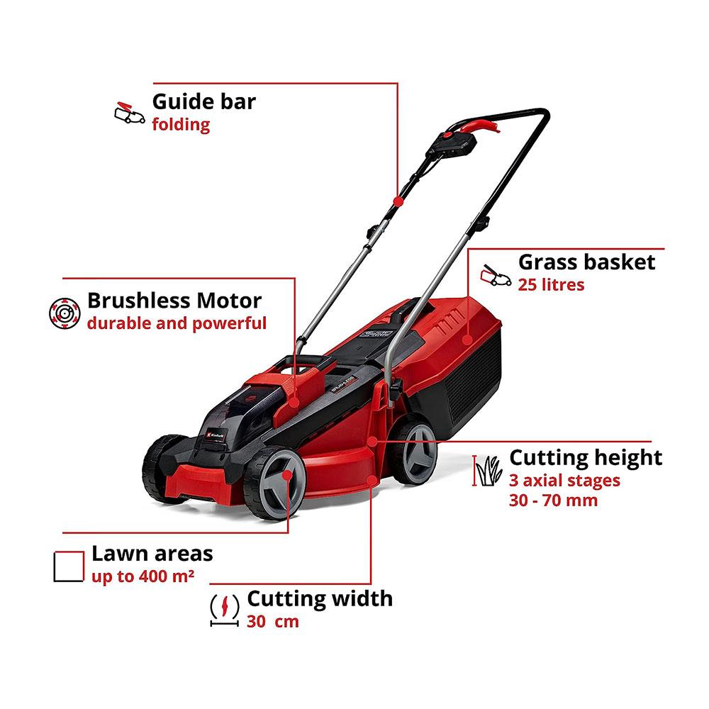 Einhell GE-CM 18/30 Li (1x3,0Ah) Power X-Change 18V Cordless Lawn Mower With Battery And Charger - Red