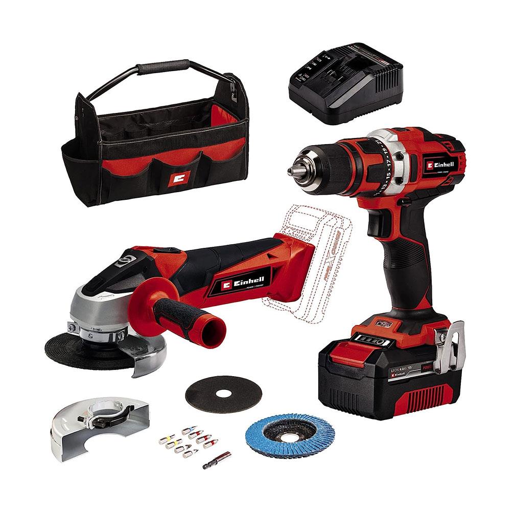 Einhell TE-TK 18/2 Li Kit (CD+AG) Power X-Change 18V Cordless Drill And Cordless Angle Grinder Set - Red