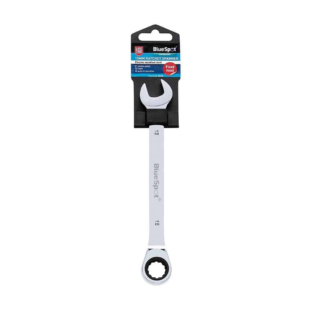 Blue Spot Tools Ratchet Spanner 15mm Chrome Vanadium Steel Fixed Head - Sliver