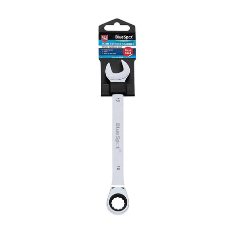 Blue Spot Tools 15mm Ratchet Spanner Fixed Head Chrome Vanadium Bi Hex Combination Wrench 72 Tooth 5° Action - product photo
