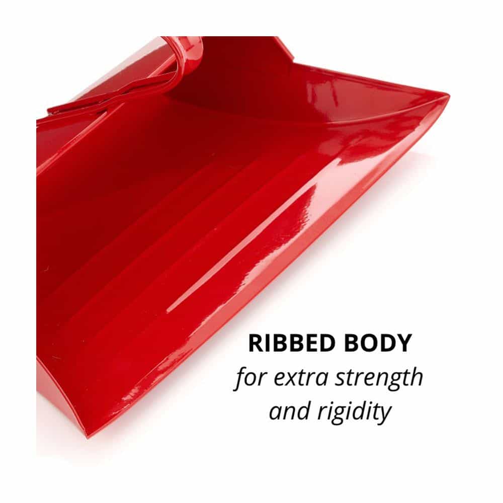Leecroft Metal Hooded Dustpan Office Kitchen Home Car Floor Cleaning Sweeping - Red