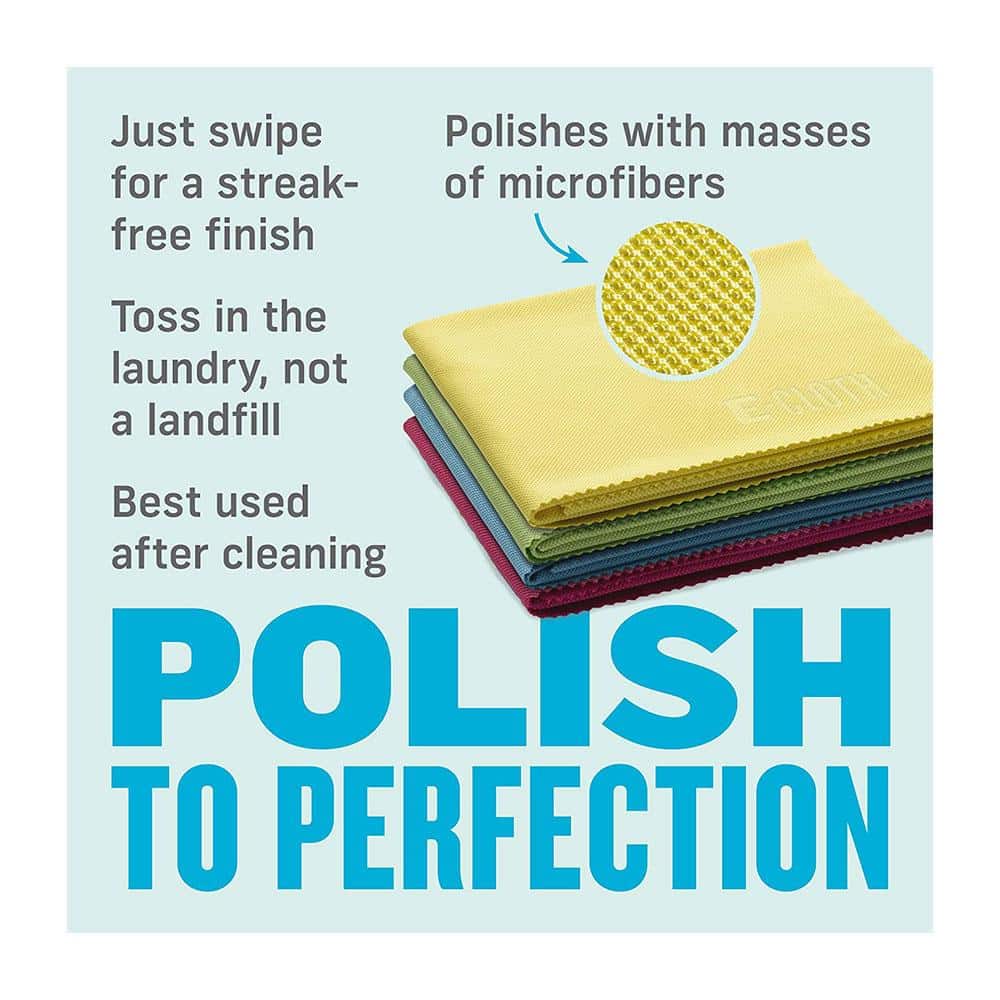 E-Cloth Glass & Polishing Cleaning Cloth 4 Pack - Yellow, Pink, Green And Blue