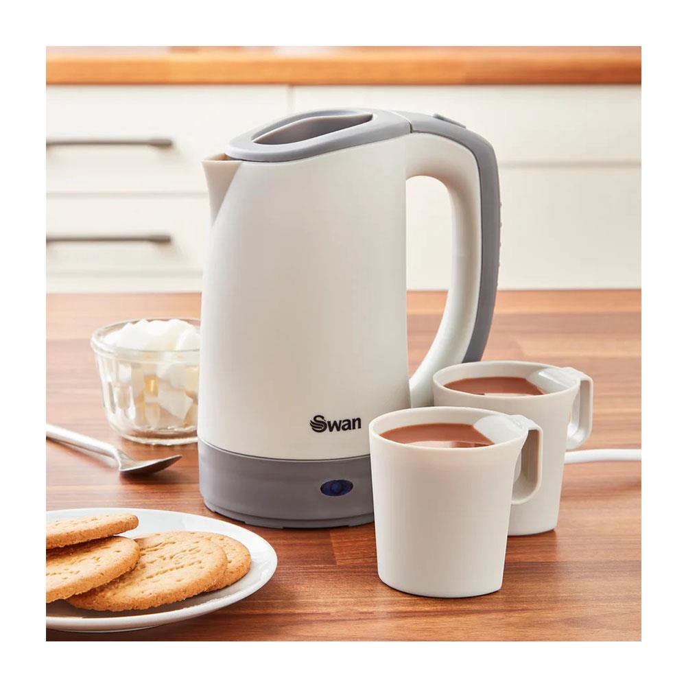Swan Dual Voltage Travel Kettles With Two Tea Cups 600 W 0.5 Litres - White/Grey