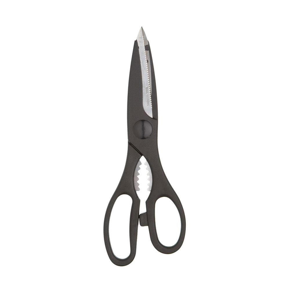 KitchenCraft 3-In-1 Kitchen Multi-Purpose Scissors 21cm With Bottle Opener Stainless Steel Blades - Black