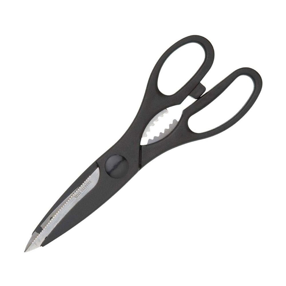 KitchenCraft 3-In-1 Kitchen Multi-Purpose Scissors 21cm With Bottle Opener Stainless Steel Blades - Black