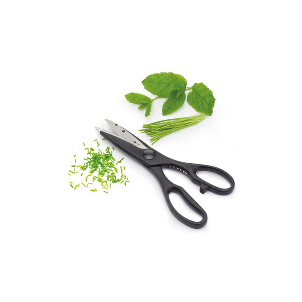 KitchenCraft 3-In-1 Kitchen Multi-Purpose Scissors 21cm With Bottle Opener Stainless Steel Blades - Black