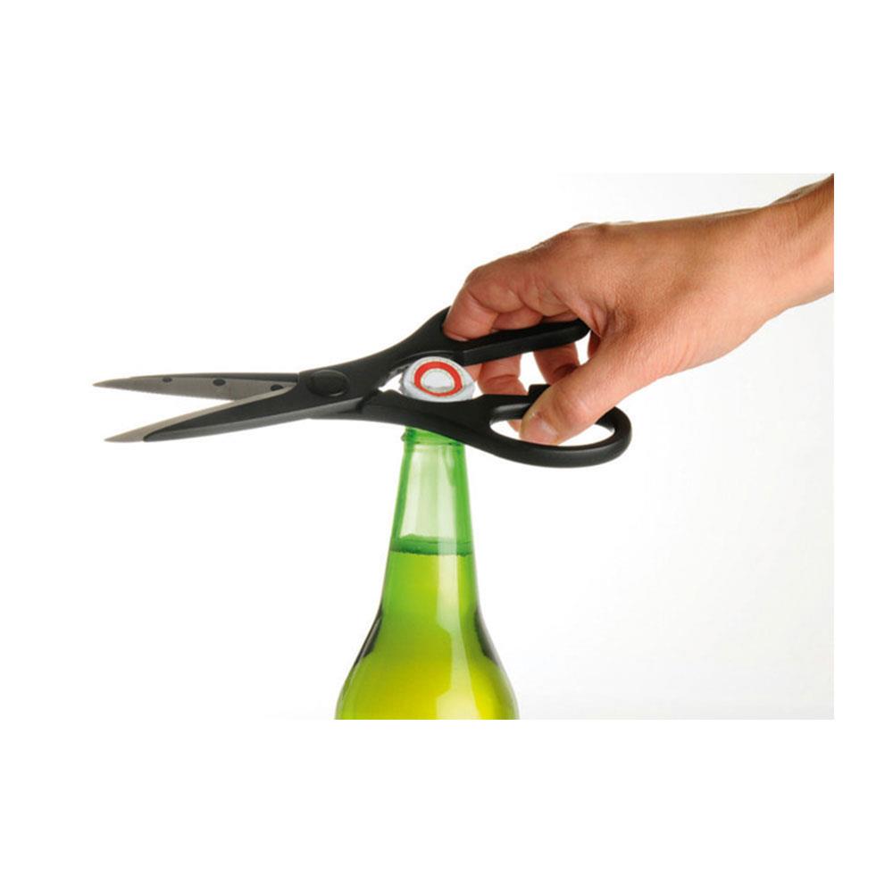 KitchenCraft 3-In-1 Kitchen Multi-Purpose Scissors 21cm With Bottle Opener Stainless Steel Blades - Black