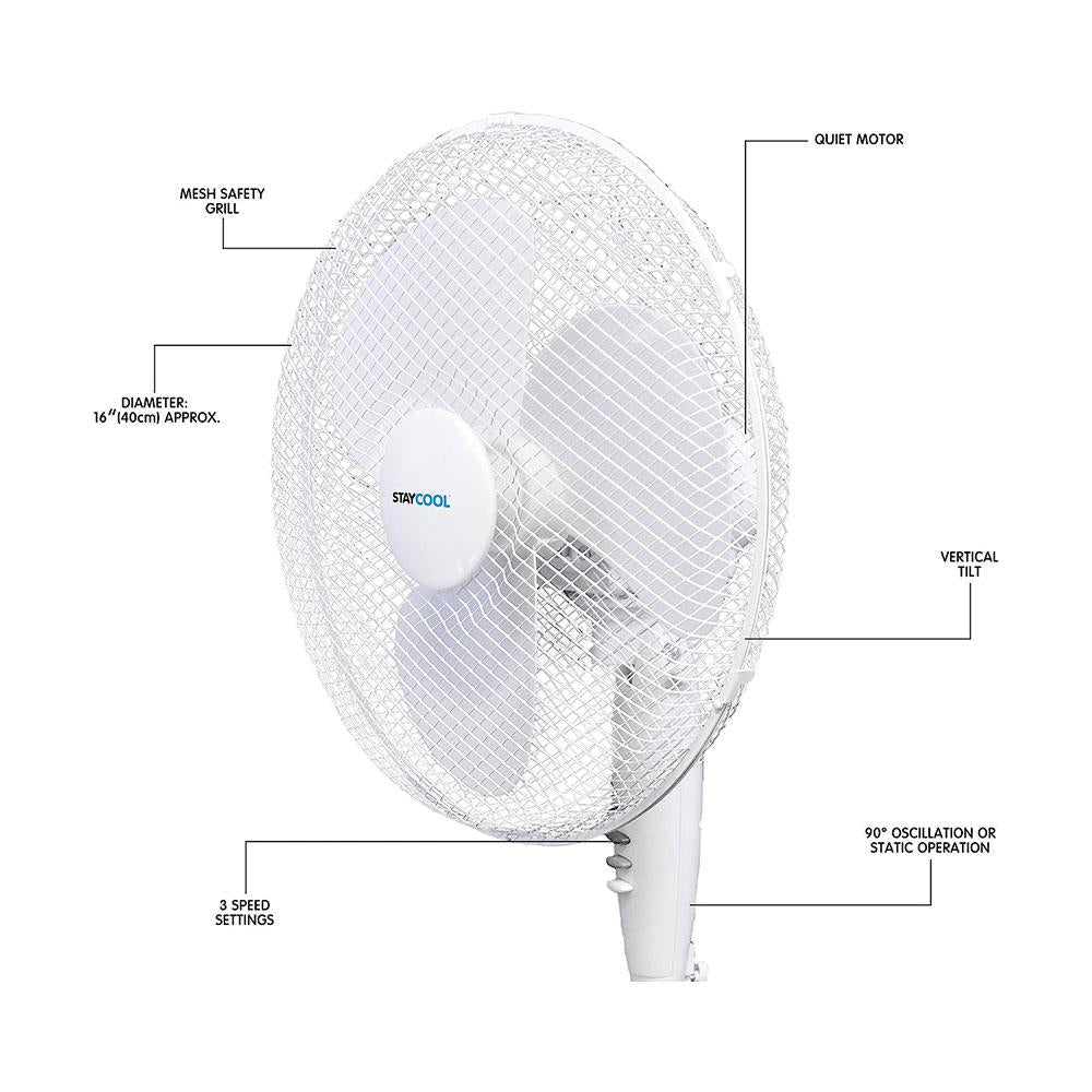 Lloytron STAYCOOL 16 Inch Pedestal Fan Oscillating 3 Speed Settings 50W - White Secondary image