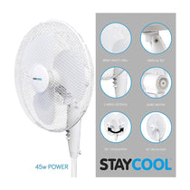 Lloytron STAYCOOL 16 Inch Pedestal Fan Oscillating 3 Speed Settings 50W - White
