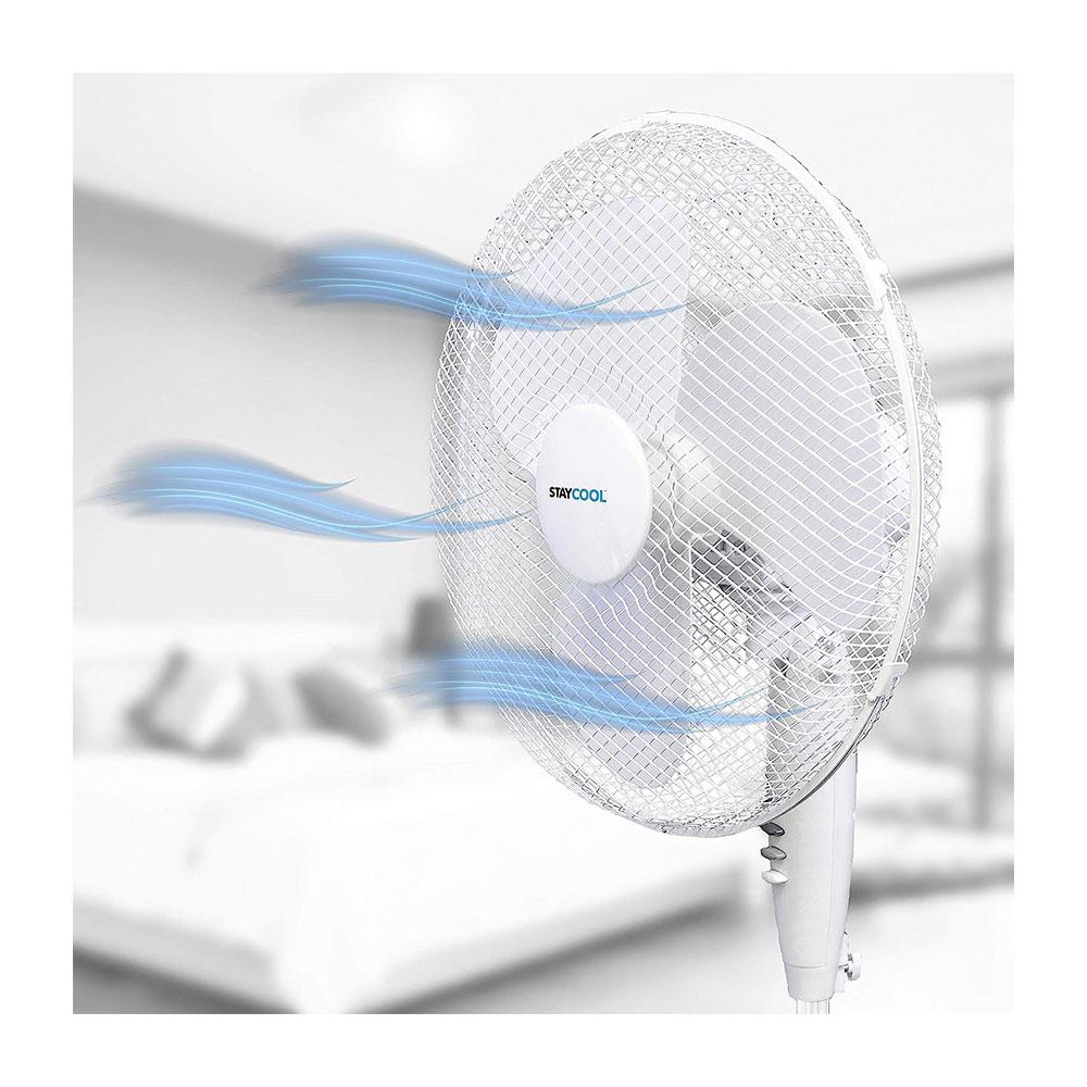 Lloytron STAYCOOL 16 Inch Pedestal Fan Oscillating 3 Speed Settings 50W - White