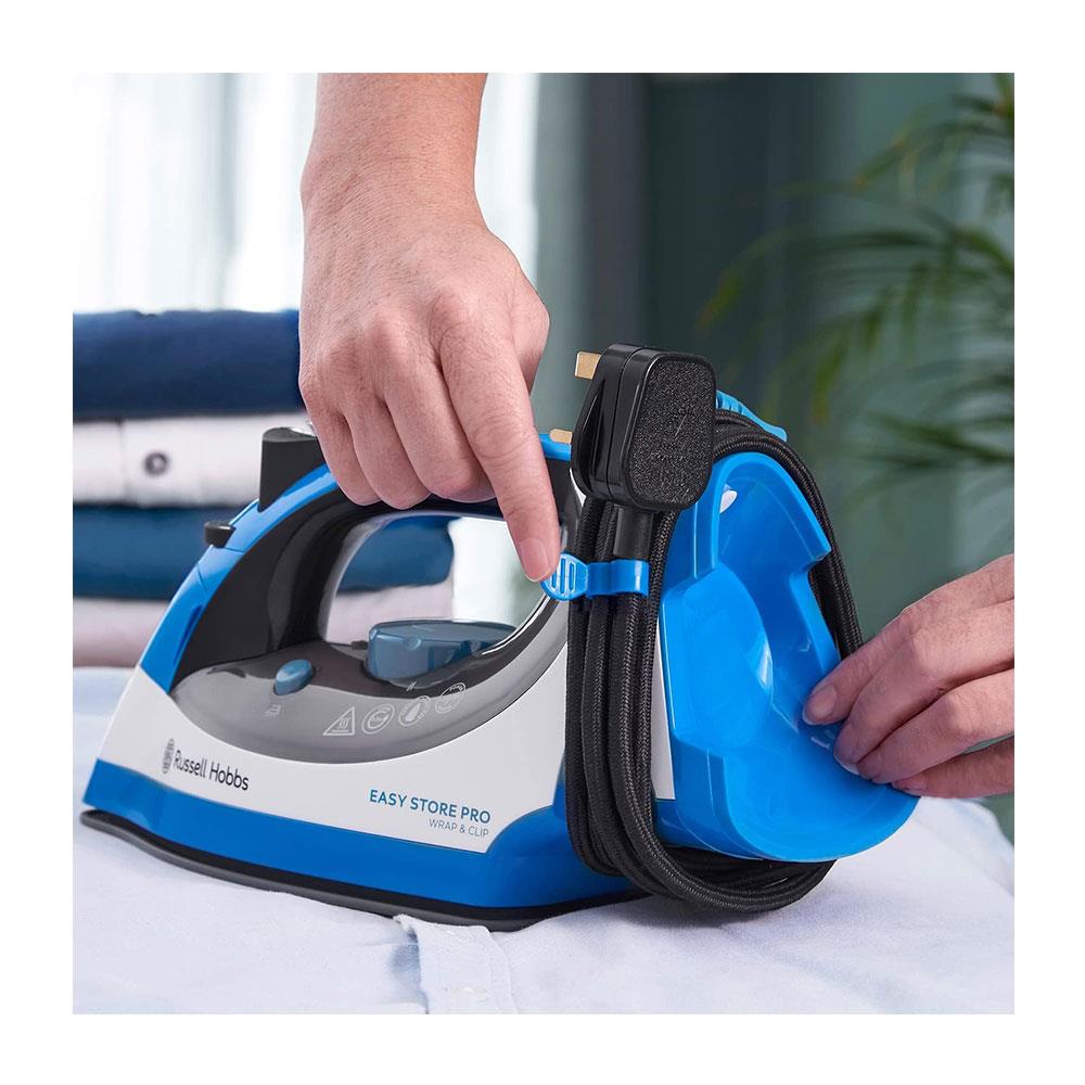 Russell Hobbs Steam Iron 2400W Easy Store Wrap and Clip 320ml Water Tank - Blue