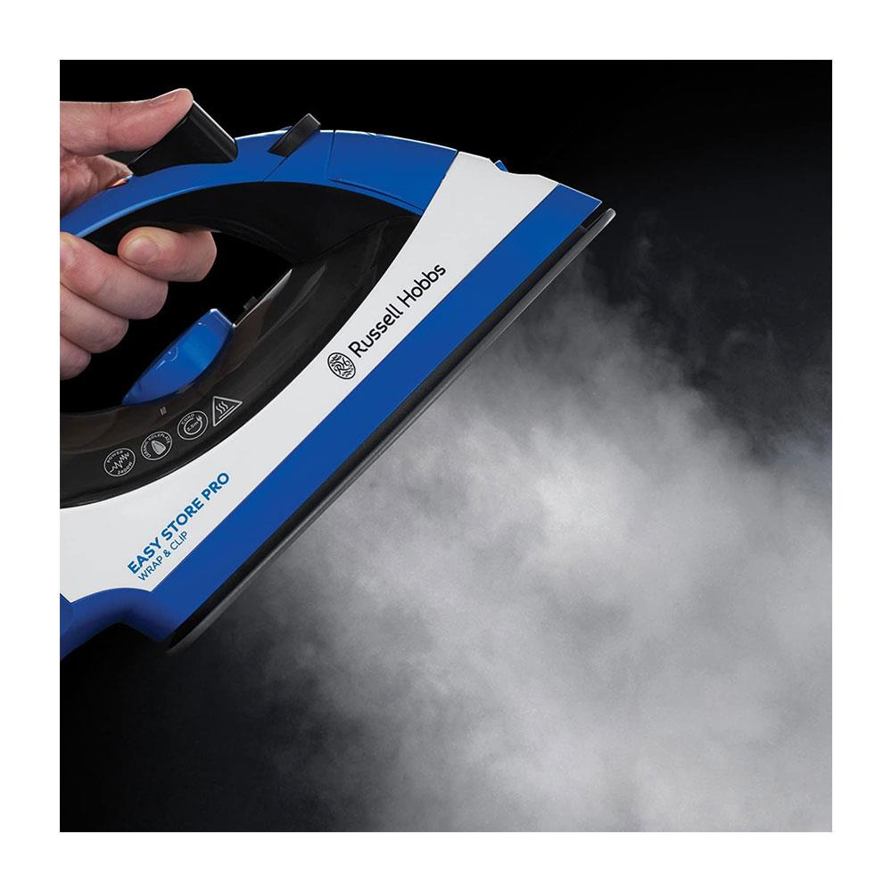 Russell Hobbs Steam Iron 2400W Easy Store Wrap and Clip 320ml Water Tank - Blue