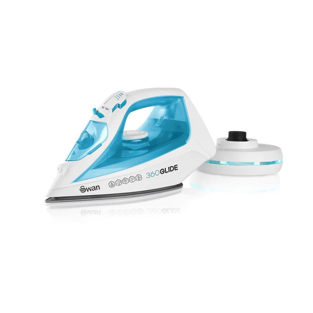 Swan 2-In-1 Cord or Cordless Steam Iron 360 Glide Ceramic Soleplate 2800W 300ml Water Tank - Blue
