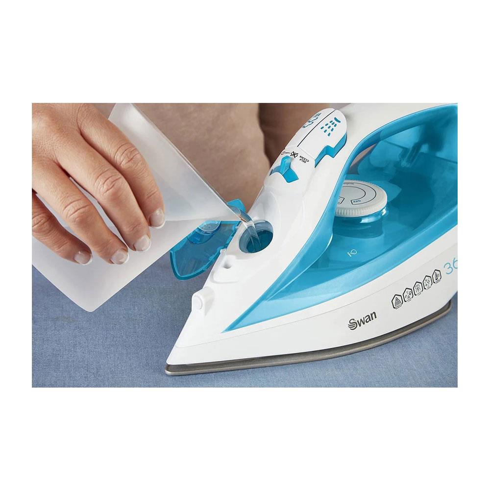 Swan 2-In-1 Cord or Cordless Steam Iron 360 Glide Ceramic Soleplate 2800W 300ml Water Tank - Blue