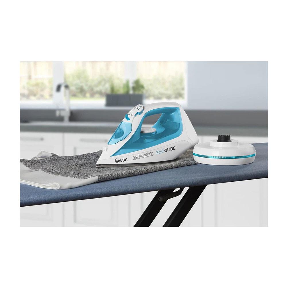 Swan 2-In-1 Cord or Cordless Steam Iron 360 Glide Ceramic Soleplate 2800W 300ml Water Tank - Blue