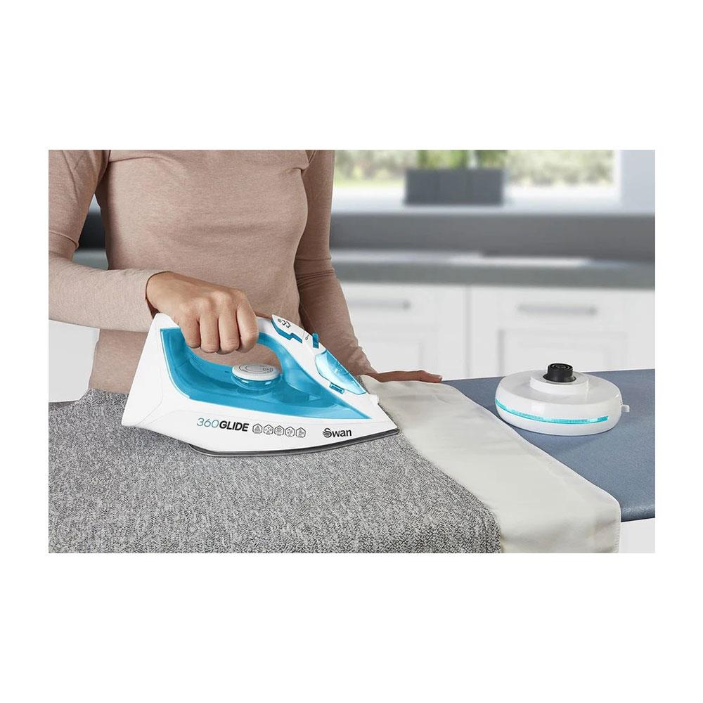 Swan 2-In-1 Cord or Cordless Steam Iron 360 Glide Ceramic Soleplate 2800W 300ml Water Tank - Blue