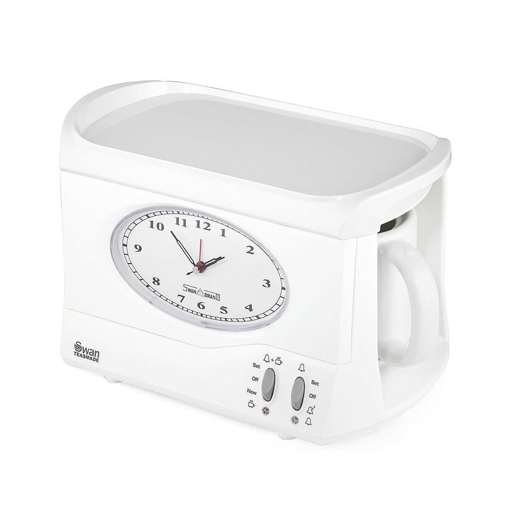 Swan Vintage Teasmade Tea Maker Rapid Boil With Clock And Alarm 850W 600ml - White