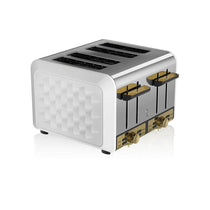Swan Gatsby 4 Slice Toaster Diamond Pattern Design 1850 W - White And Gold