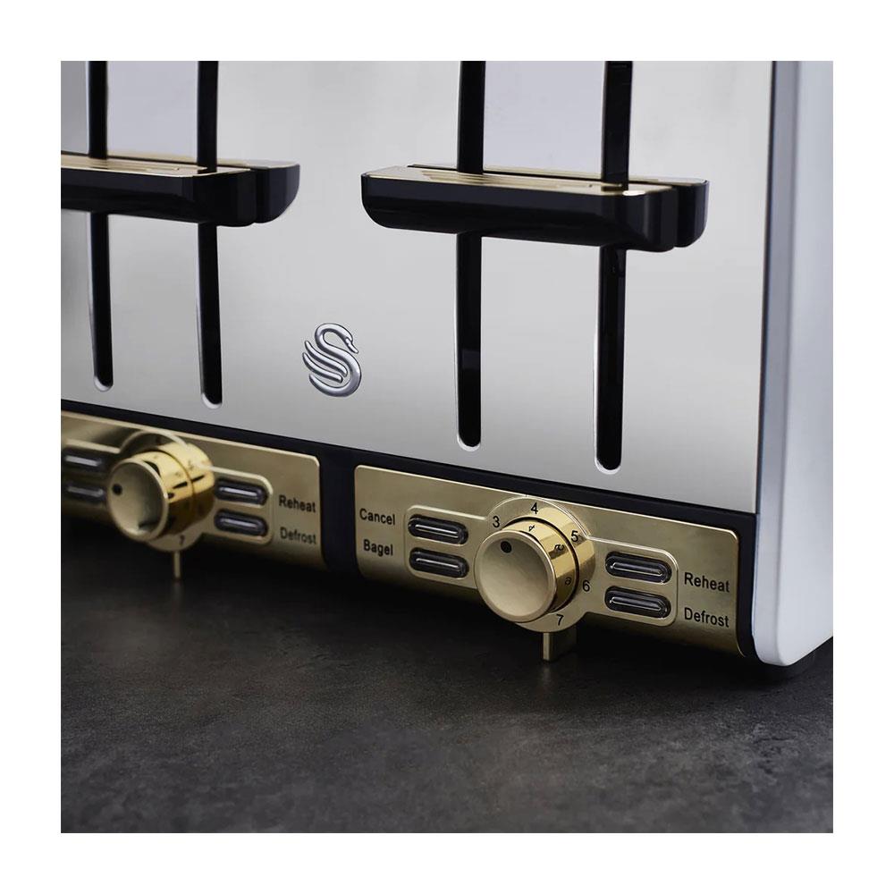 Swan Gatsby 4 Slice Toaster Diamond Pattern Design 1850 W - White And Gold