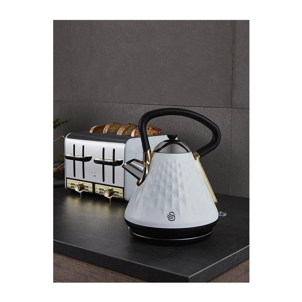 Swan Gatsby 4 Slice Toaster Diamond Pattern Design 1850 W - White And Gold