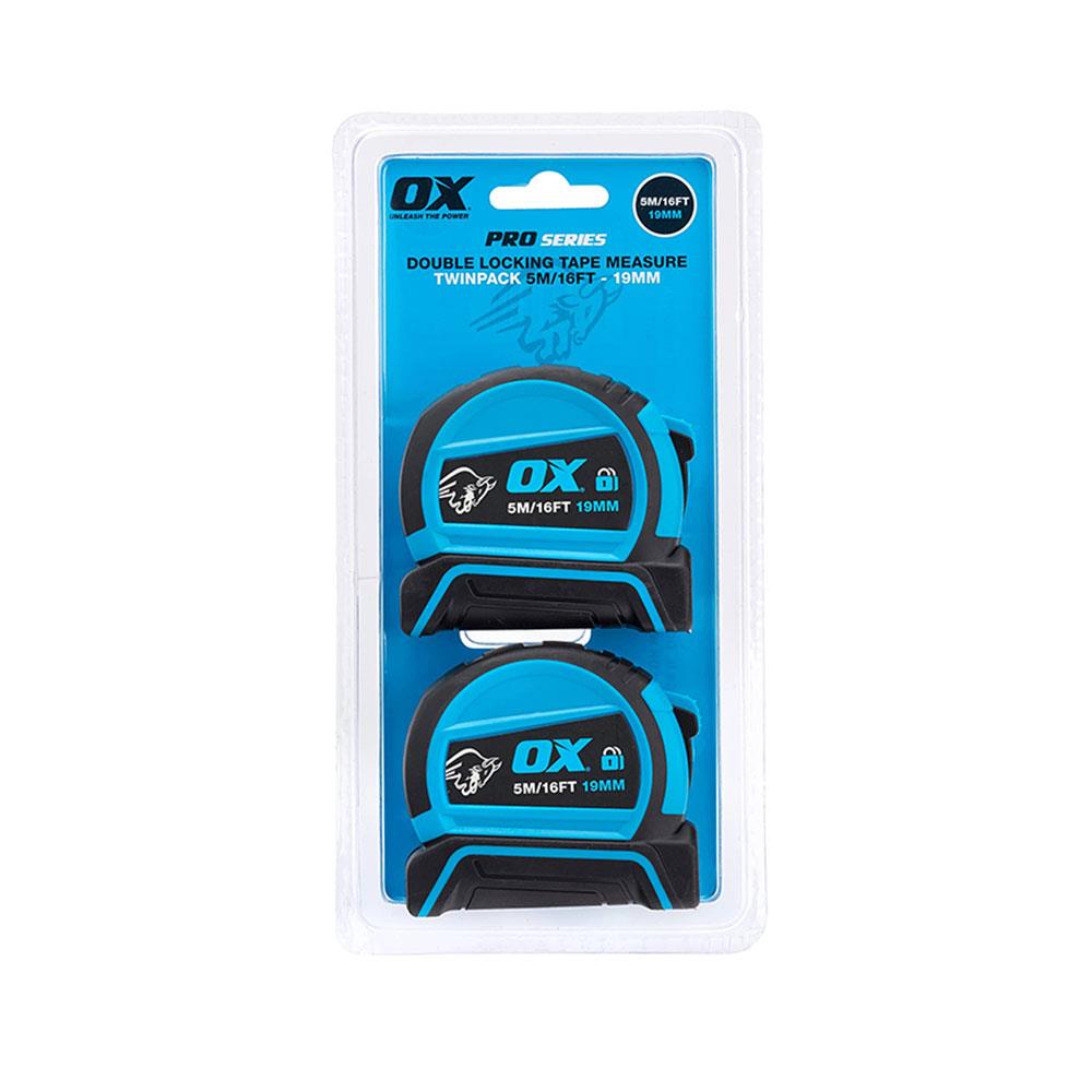 OX Tools Pro Double Locking Tape Measure Twin Pack 5m/16ft - Blue