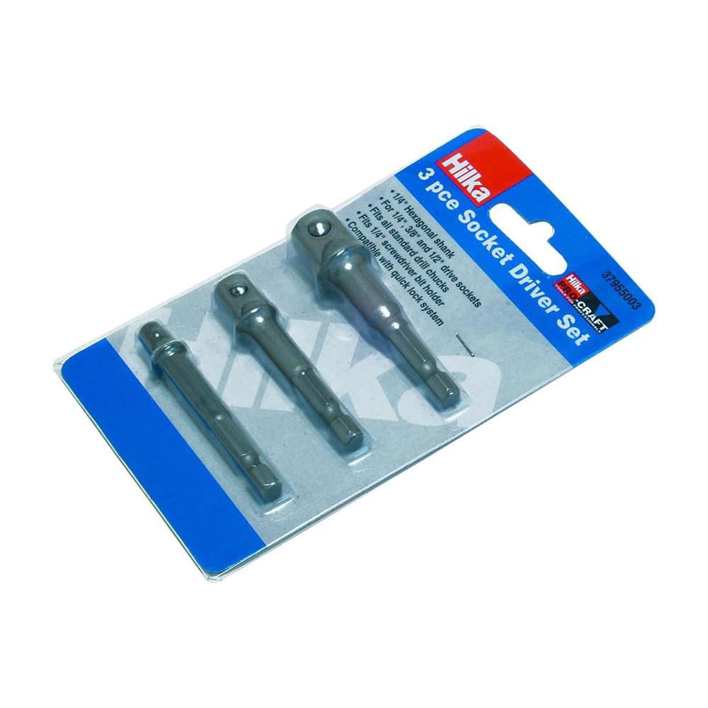Hilka Socket Adaptor Driver Set 1/4Inch 3/8Inch 1/2Inch High Quality Alloy Steel - 3 Piece