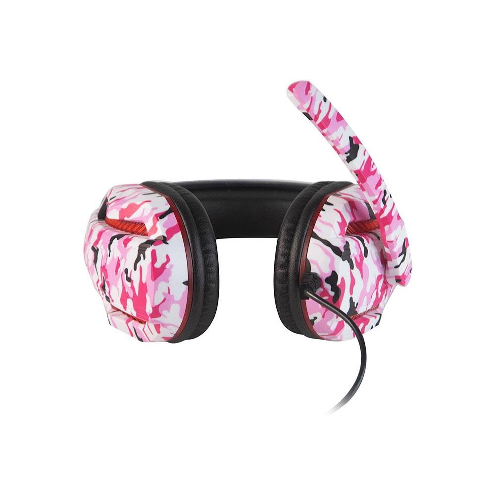 Vybe Camo Wired Gaming Headset For Play Station Xbox PC Gaming With LED Lights And Mic - Diva Pink
