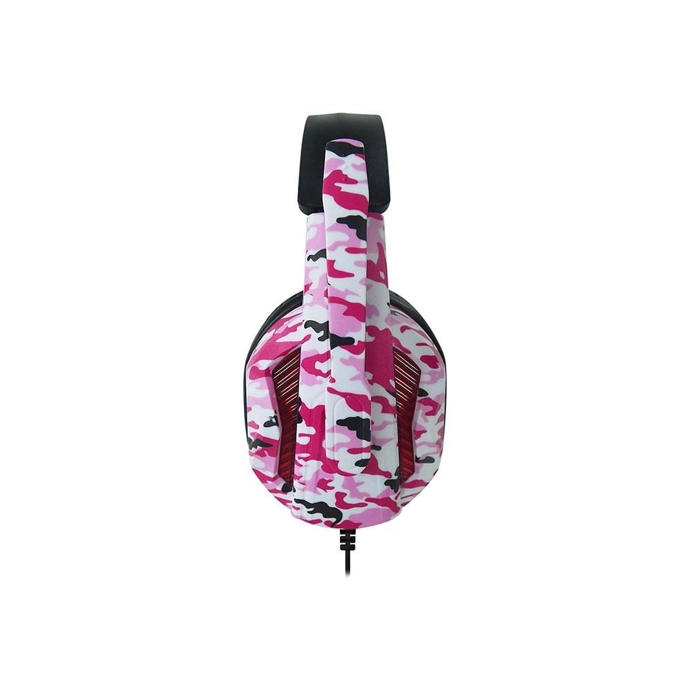 Vybe Camo Wired Gaming Headset For Play Station Xbox PC Gaming With LED Lights And Mic - Diva Pink