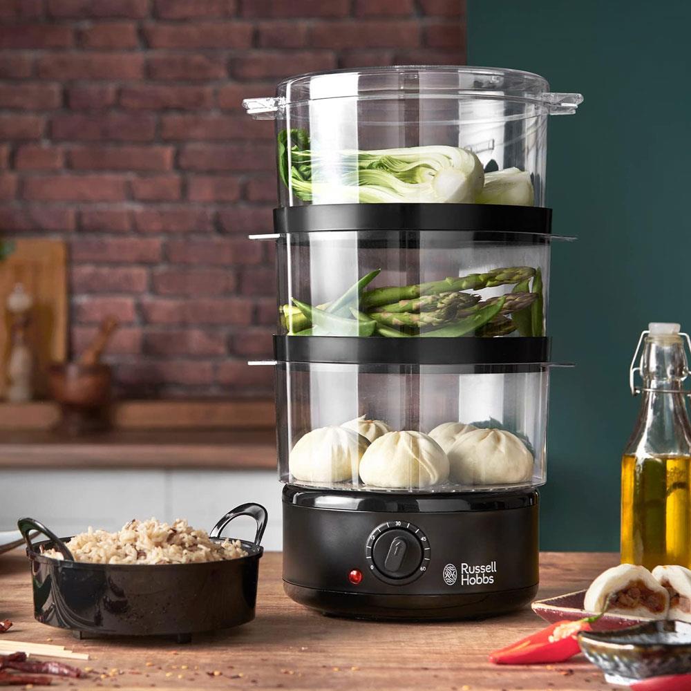 Russell Hobbs Kitchen Collection Compact Food Steamer 400W 7 Litre Capacity - Matte Black