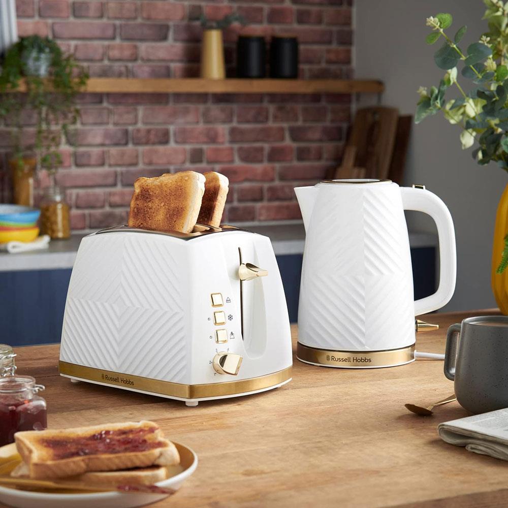 Russell Hobbs Groove 2 Slice Toaster With Frozen Cancel And Reheat Settings 850W - White