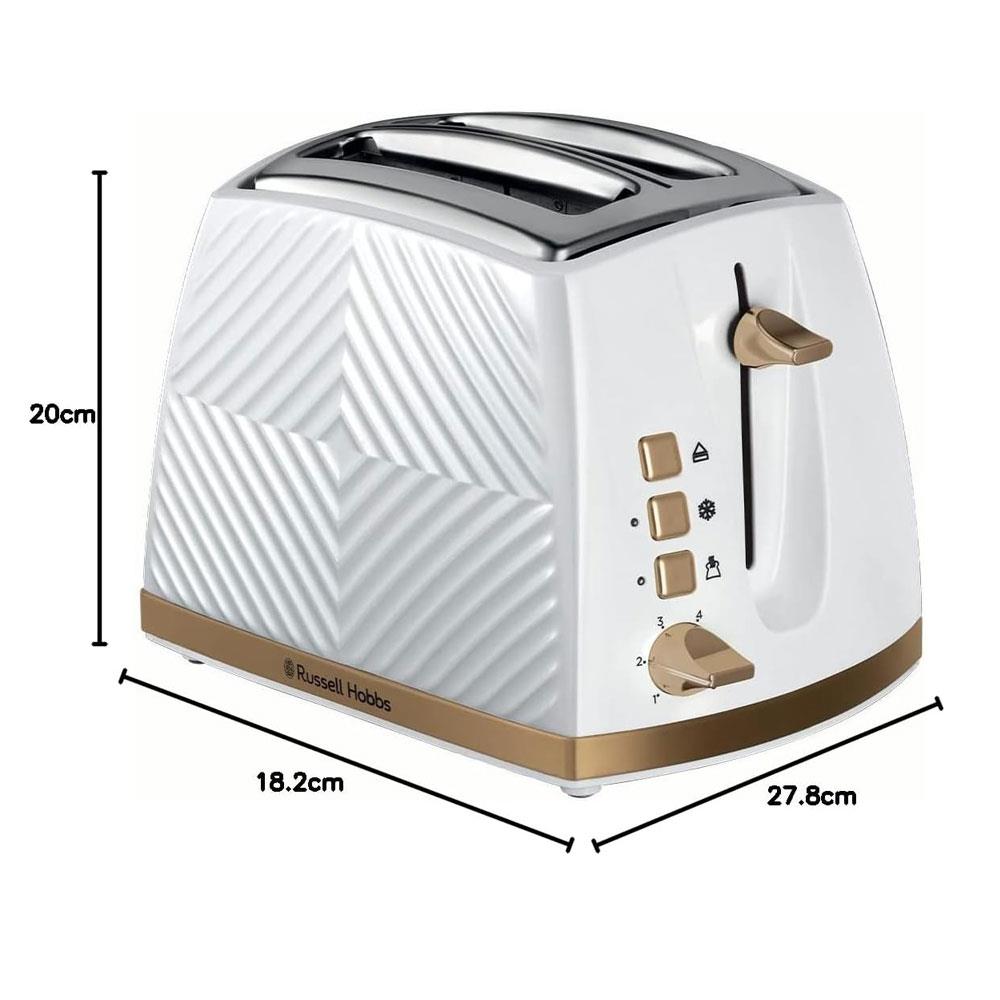 Russell Hobbs Groove 2 Slice Toaster With Frozen Cancel And Reheat Settings 850W - White