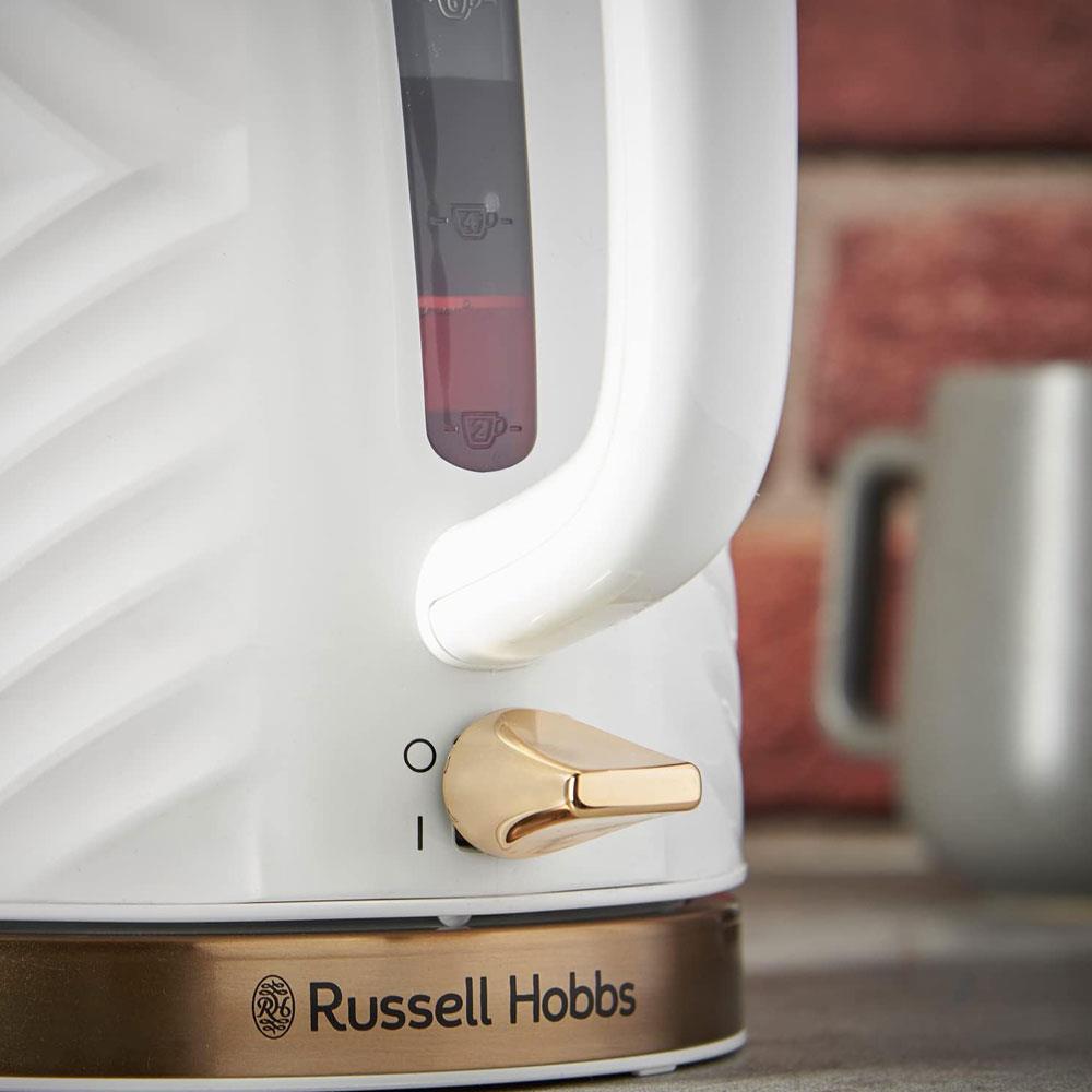 Russell Hobbs Groove Electric Kettle With Perfect Pour 3000W 1.7 Litre - White