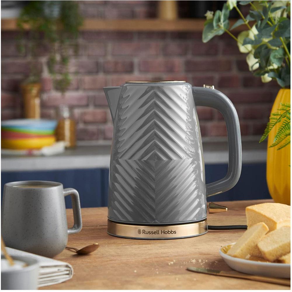 Russell Hobbs Groove Electric Kettle With Perfect Pour 3000W 1.7 Liter - Grey