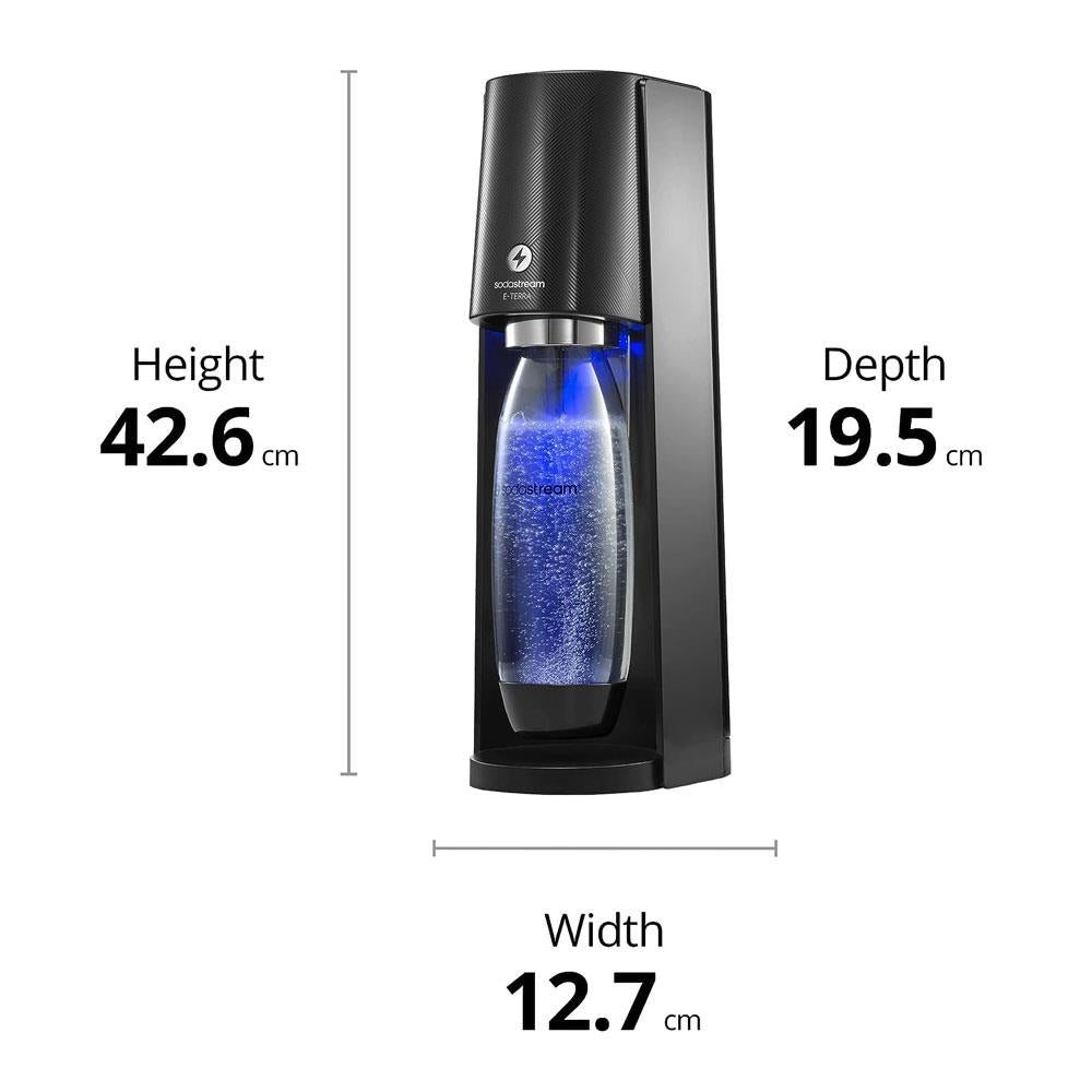 SodaStream E-Terra Sparkling Machine And Fizzy Water Bottle 1L With Co2 Gas Bottle - Black