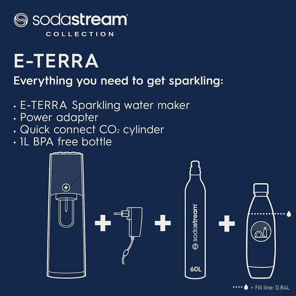 SodaStream E-Terra Sparkling Machine And Fizzy Water Bottle 1L With Co2 Gas Bottle - Black
