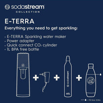 SodaStream E-Terra Sparkling Machine And Fizzy Water Bottle 1L With Co2 Gas Bottle - Black